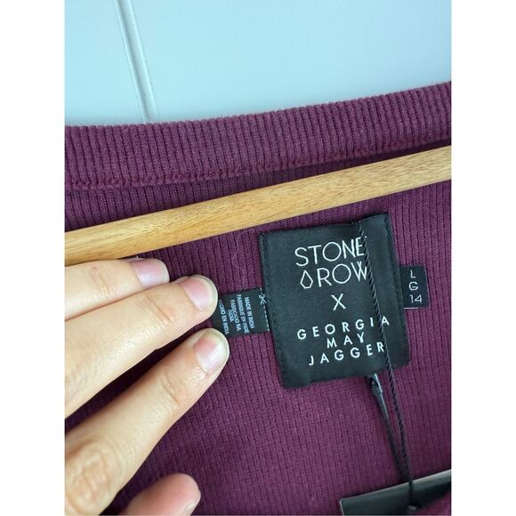 NWT Stone Row X Georgia May Jagger Rib Dress Volcom L Corset Bodycon Burgundy - Picture 9 of 12